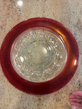 Indiana glass Vintage 13" Kings Crown(?) Thumbprint Ruby Flash Glass Platter